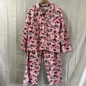 Vtg Womens L Pajama Set Flannel Pink K Kmart Warm Grannycore Modest‎ Cottagecore